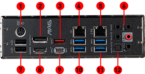 MAG Z490 TOMAHAWK back panel ports